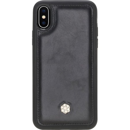 Bomonti™ - Apple iPhone X - Caisson telefoon hoesje - Zwart Milan - Handmade lederen book case - Geschikt voor draadloos opladen