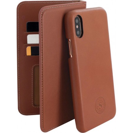 Serenity 2 in 1 Leather Wallet Case Apple iPhone X/XS Cognac Brown