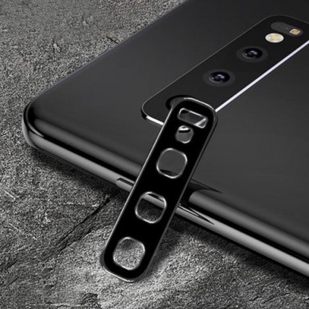 Let op type!! 10 PCS Titanium Alloy Metal Camera Lens Protector Tempered Glass Film for Galaxy S10 / S10+(Black)