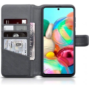 Samsung Galaxy A71 hoesje, MobyDefend luxe echt leren wallet bookcase, Grijs - Telefoonhoesje geschikt voor: Samsung Galaxy A71