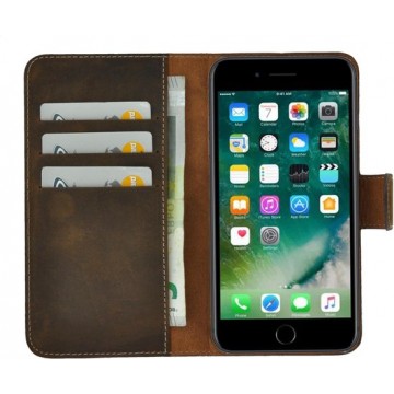 Iphone SE 2020 Hoesje - iPhone 8 / 7 / 6 Hoesje - Bookcase - Portemonnee Hoesje Echt leer Wallet case Antiek Bruin