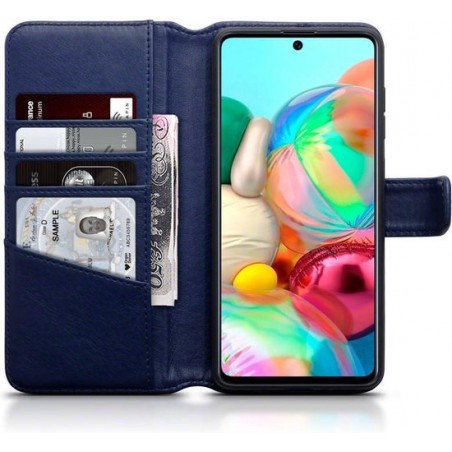 Samsung Galaxy A71 hoesje, MobyDefend luxe echt leren wallet bookcase, Blauw - Telefoonhoesje geschikt voor: Samsung Galaxy A71