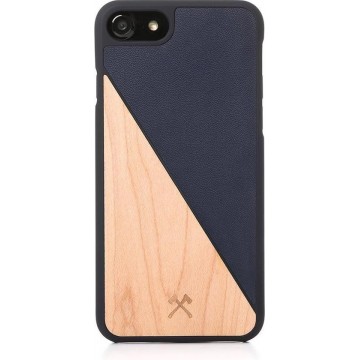 Woodcessories - iPhone SE (2020) Hoesje - EcoSplit Leather Esdoorn en Leer Donker Blauw