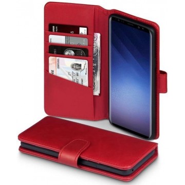 Hoesje voor Samsung Galaxy S9 Plus (S9+), MobyDefend luxe echt leren bookcase, Rood