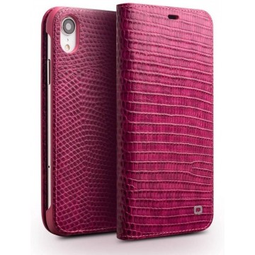 Qialino - echt lederen luxe wallet hoes - iPhone XR - Croco roze