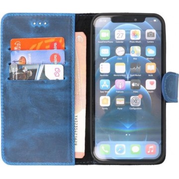 MP Case Echt Leer iPhone 12 Mini Hoesje Bookcase - Blauw