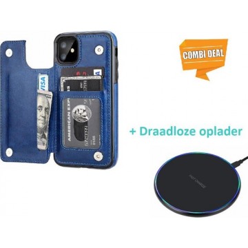 Wallet Case iPhone 11 - blauw met draadloze oplader
