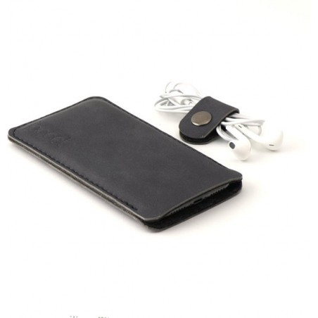 JACCET lederen iPhone 11 sleeve - antraciet/zwart leer met zwart wolvilt - Handgemaakt in Nederland