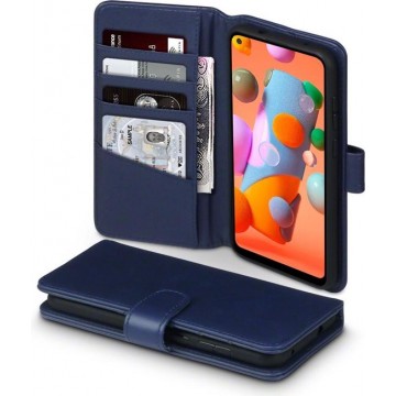 Samsung Galaxy A11 hoesje, MobyDefend luxe echt leren wallet bookcase, Blauw - Telefoonhoesje geschikt voor: Samsung Galaxy A11