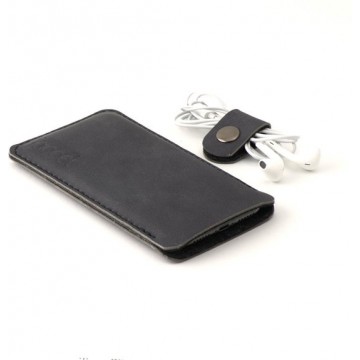 JACCET lederen iPhone 12 Mini sleeve - antraciet/zwart leer met zwart wolvilt - Handgemaakt in Nederland