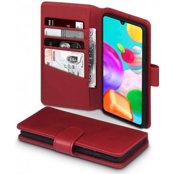 Samsung Galaxy A41 hoesje, MobyDefend luxe echt leren wallet bookcase, Rood - Telefoonhoesje geschikt voor: Samsung Galaxy A41