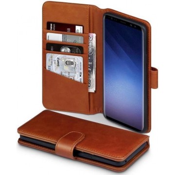 Hoesje voor Samsung Galaxy S9 Plus (S9+), MobyDefend luxe echt leren bookcase, Cognac bruin