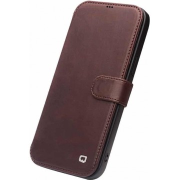 Qialino Luxe Genuine Leather Bookcase Hoesje iPhone XS / X - Donkerbruin