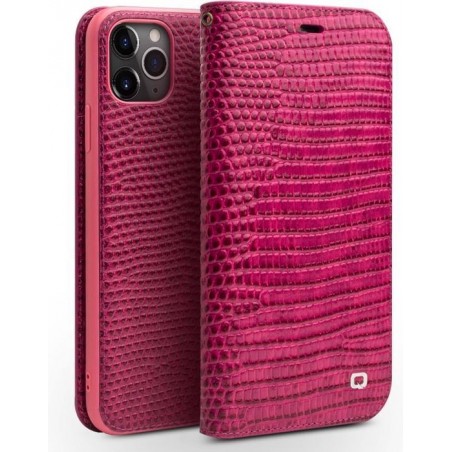 Qialino - echt lederen luxe wallet hoes - iPhone 11 Pro - Croco Roze