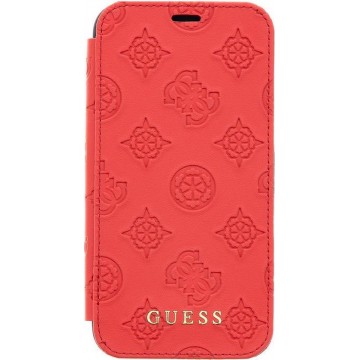 Guess Peony Debossed Logo Book Case - Apple iPhone X/XS (5.8") - Rood