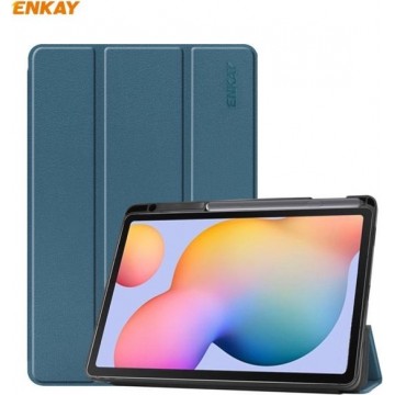 Let op type!! Voor Samsung Galaxy Tab S6 Lite P610 / P615 ENKAY ENK-8003 PU Leder + TPU Smart Case met Pen Slot (Zwartgroen)