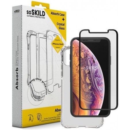 SoSkild iPhone X | Xs  Absorb Impact Case and Tempered Glass Transparant