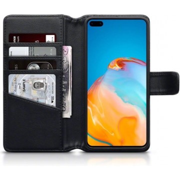 Huawei P40 hoesje, MobyDefend luxe echt leren wallet bookcase, Zwart - Telefoonhoesje geschikt voor: Huawei P40