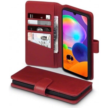 Samsung Galaxy A31 hoesje, MobyDefend luxe echt leren wallet bookcase, Rood - Telefoonhoesje geschikt voor: Samsung Galaxy A31