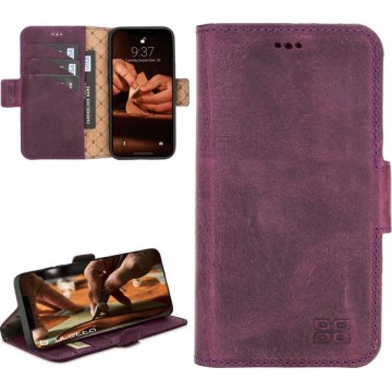 Bouletta - iPhone 12 mini - Lederen BookCase hoesje - Antique Purple