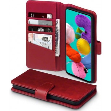 Samsung Galaxy A51 hoesje, MobyDefend luxe echt leren wallet bookcase, Rood - Telefoonhoesje geschikt voor: Samsung Galaxy A51