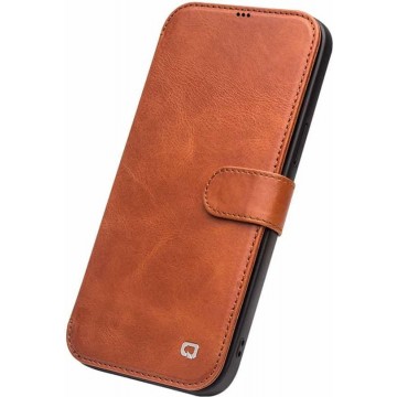 Qialino Luxe Genuine Leather Bookcase Hoesje iPhone XS / X - Lichtbruin