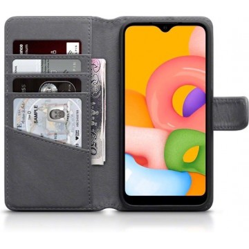 Samsung Galaxy A01 hoesje, MobyDefend luxe echt leren wallet bookcase, Grijs - Telefoonhoesje geschikt voor: Samsung Galaxy A01