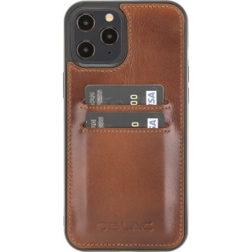 Hoesje iPhone 12 Pro Max 6.7'' Oblac® - Full-grain leer - Back Cover - 2 kaartvakken - Cognac Bruin