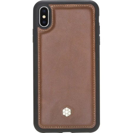Bomonti™ - Apple iPhone X - Caisson telefoon hoesje - Bruin Milan - Handmade lederen book case - Geschikt voor draadloos opladen
