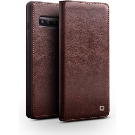 Qialino - echt lederen luxe wallet hoes - Samsung Galaxy S10 - Bruin