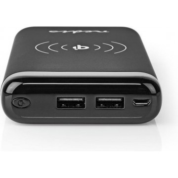 Nedis Premium Powerbank met 2 USB-A poorten en Qi Wireless Charging pad (max. 2,1A) - 10.000 mAh / zwart
