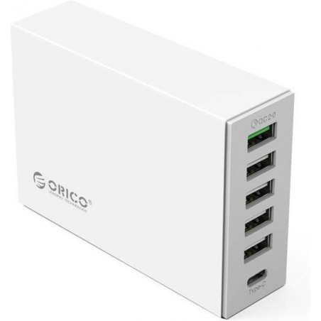 Orico - Bureaulader met Quick Charge 2.0 met 5 type-A USB-laadpoorten en 1 type-C USB-laadpoort - tot 50W - wit