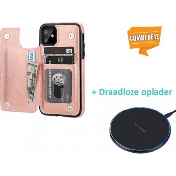 Wallet Case iPhone 11 - roze met draadloze oplader