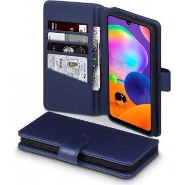 Samsung Galaxy A31 hoesje, MobyDefend luxe echt leren wallet bookcase, Blauw - Telefoonhoesje geschikt voor: Samsung Galaxy A31