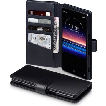 Sony Xperia 1 hoesje, MobyDefend luxe echt leren bookcase, Zwart - Telefoonhoesje geschikt voor: Sony Xperia 1