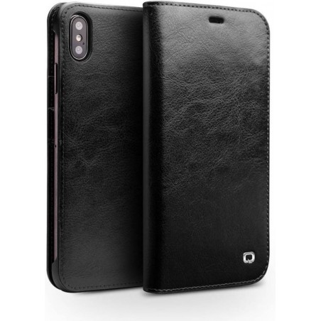 Qialino - echt lederen luxe wallet hoes - iPhone XS Max - Zwart