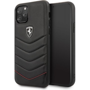 Ferrari Scuderia - Lederen backcover hoes - iPhone 11 Pro Max - Zwart + Lunso beschermfolie
