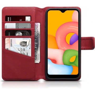 Samsung Galaxy A01 hoesje, MobyDefend luxe echt leren wallet bookcase, Rood - Telefoonhoesje geschikt voor: Samsung Galaxy A01