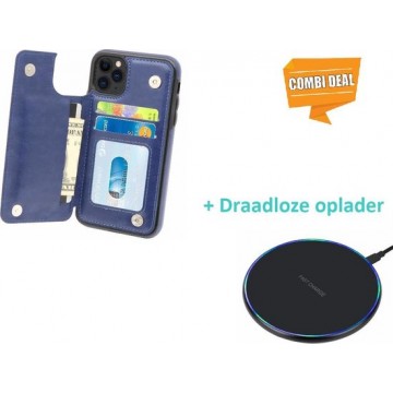Wallet Case iPhone 11 Pro - blauw met draadloze oplader