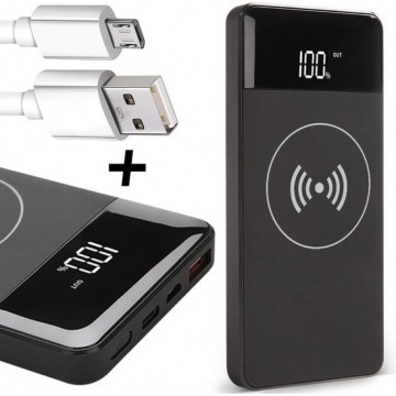 Powerbank Wireless Draadloos + 2 Micro-USB Kabels - 10000 mAh - voor Samsung / Huawei - TechNow