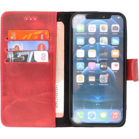 MP Case Echt Leer iPhone 12 Mini Hoesje Bookcase - Rood