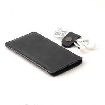 JACCET iPhone 7 Plus sleeve - antraciet/zwart leer met zwart wolvilt - Handgemaakt in Nederland