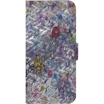 ★★★Made-NL★★★ Handmade Echt Leer Book Case Voor Samsung Galaxy M20 Power Meer kleurig leder, met leuke bloemetjes.