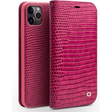 Qialino - echt lederen luxe wallet hoes - iPhone 11 Pro Max - Croco Roze