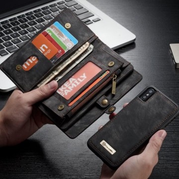 2 in 1 Leren Wallet + Case - iPhone XS Hoesje - Zwart - Caseme