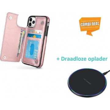 Wallet Case iPhone 11 Pro - roze met draadloze oplader