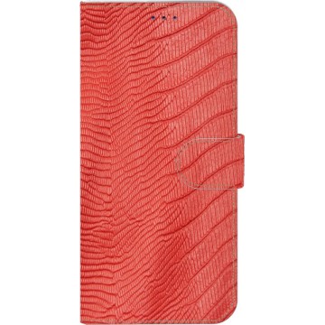 Bol-Made-NL Handmade Echt Leer Book Case Voor Apple iPhone XR Licht rood leder met slangenprint.