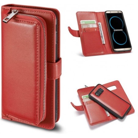 Let op type!! Voor Galaxy S8 Plain Texture Zipper Horizontale Flip Lederen case met Kaart Slots & Wallet Functie(Rood)