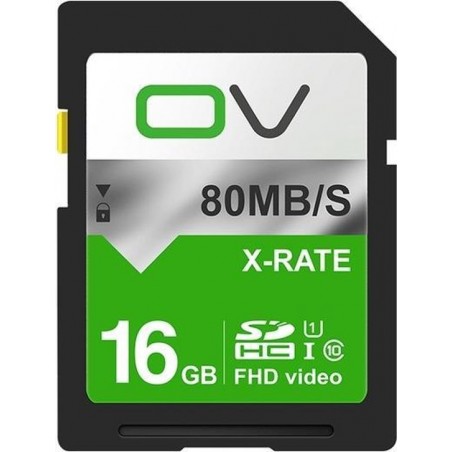 Let op type!! OV 16GB 10/80 W/R High Speed Class10 FHD video SD-kaart (zwart)