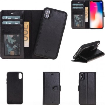 Dutchic  Lederen iPhone X / Xs Hoesje - Tweedelige ontwerp: Wallet case / Hardcase – Zwart